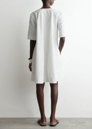 Plus Size White Zip Up Cotton Day Dress Half Sleeve