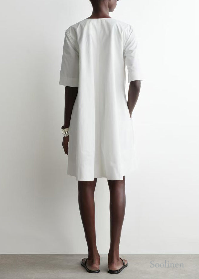 Plus Size White Zip Up Cotton Day Dress Half Sleeve