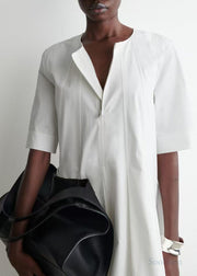Plus Size White Zip Up Cotton Day Dress Half Sleeve