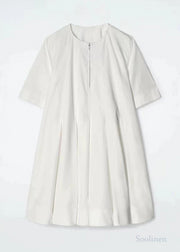 Plus Size White Zip Up Cotton Day Dress Half Sleeve