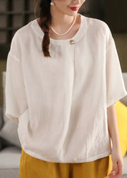 Plus Size Yellow O Neck Linen Blouse Top Summer