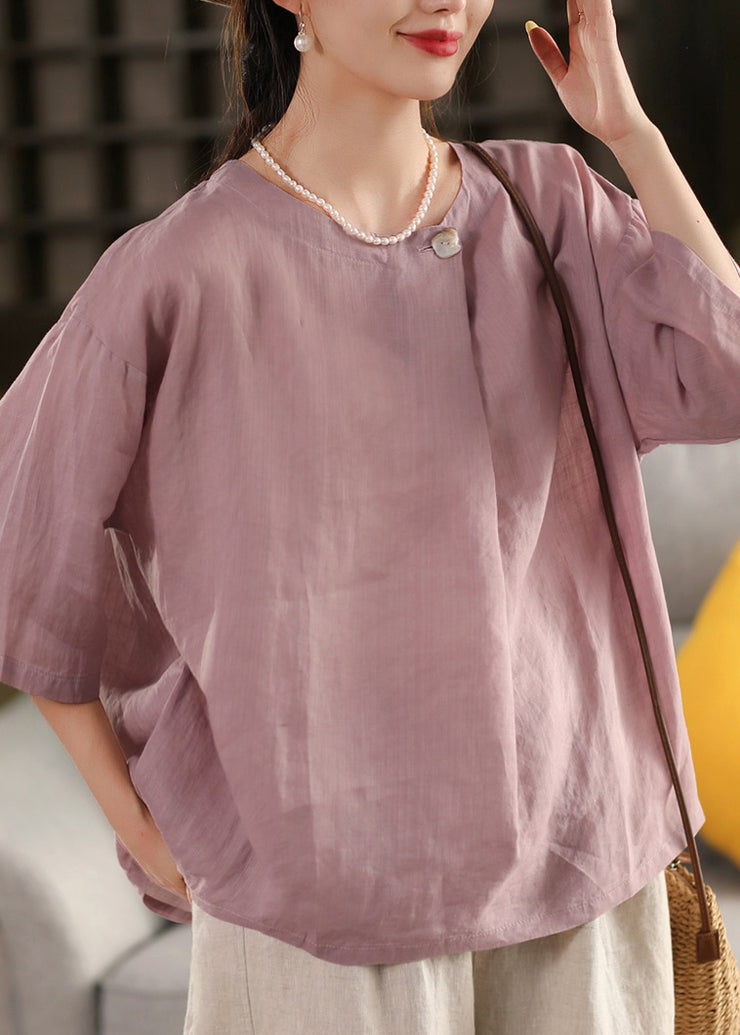 Plus Size Yellow O Neck Linen Blouse Top Summer
