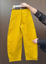 Plus Size Yellow Pockets High Waist Corduroy Wide Leg Pants Fall