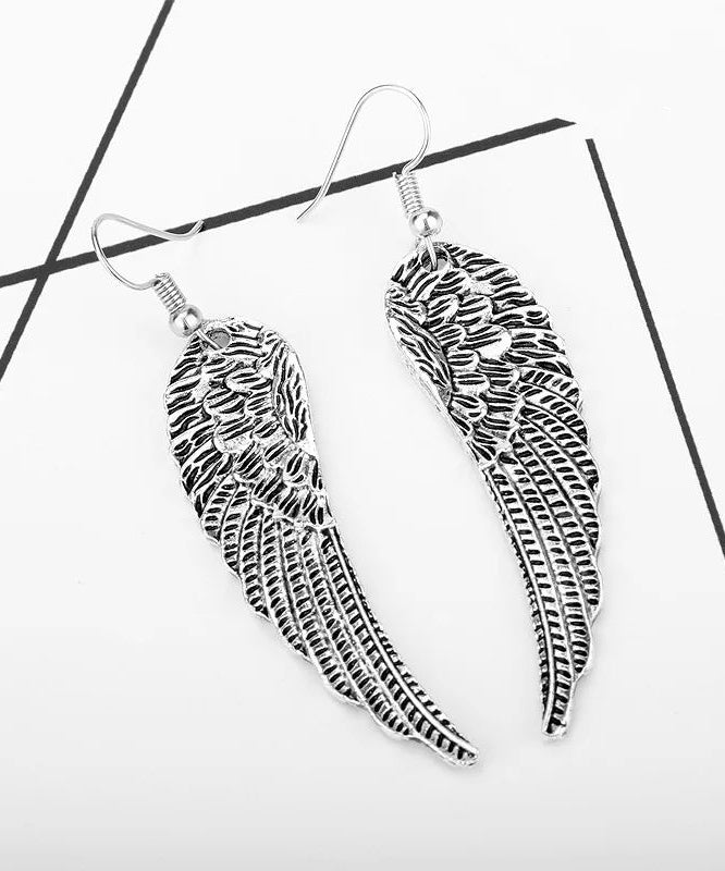 Punk Retro Sterling Silver Angel Wings Hoop Earrings