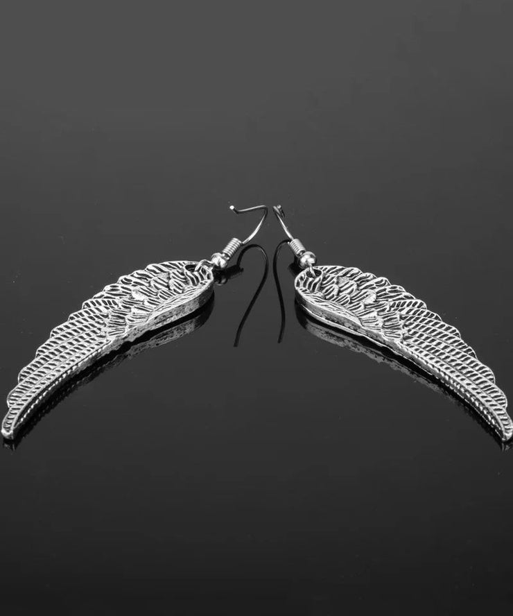 Punk Retro Sterling Silver Angel Wings Hoop Earrings
