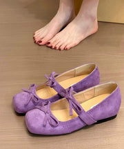 Purple Bow Splicing French Suede Wedge Shoes