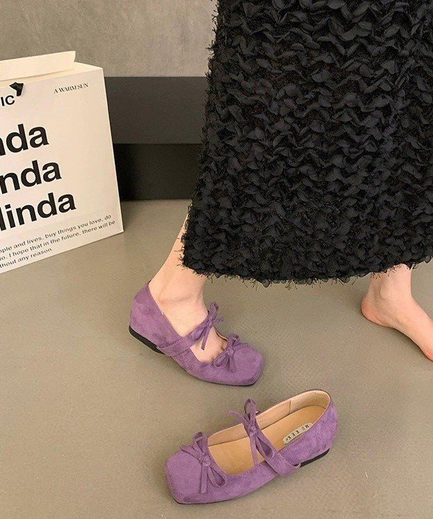 Purple Bow Splicing French Suede Wedge Shoes