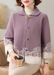 Purple Button Mink Velvet Cardigans Bracelet Sleeve