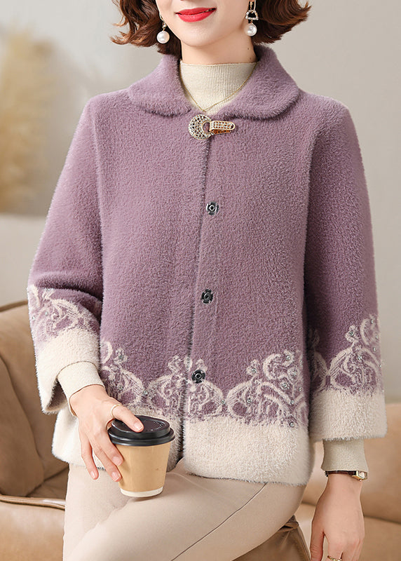 Purple Button Mink Velvet Cardigans Bracelet Sleeve