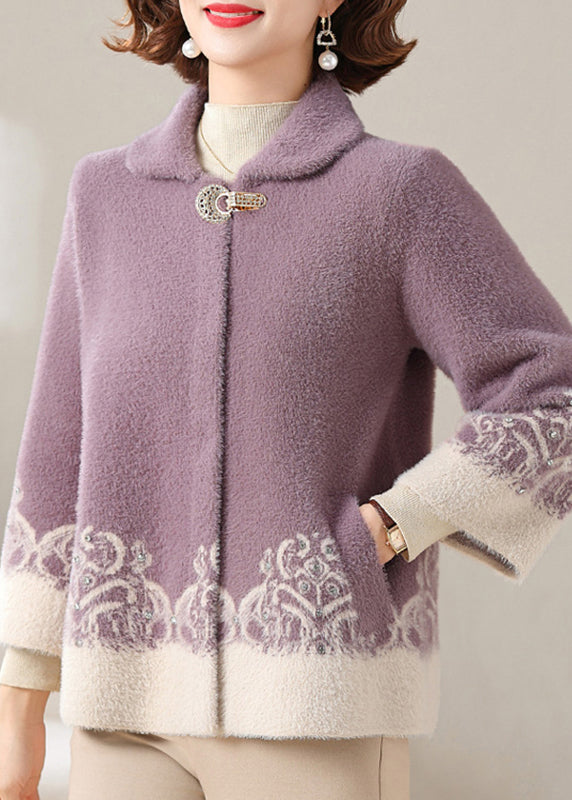 Purple Button Mink Velvet Cardigans Bracelet Sleeve