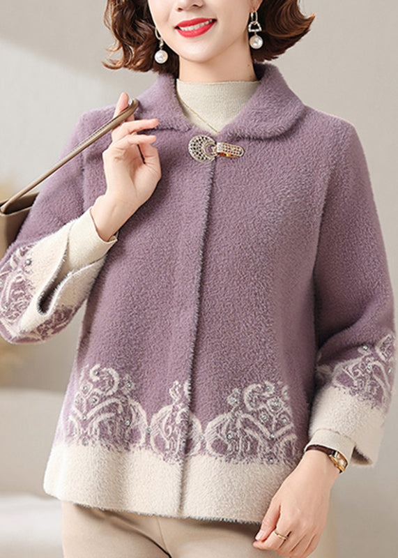 Purple Button Mink Velvet Cardigans Bracelet Sleeve