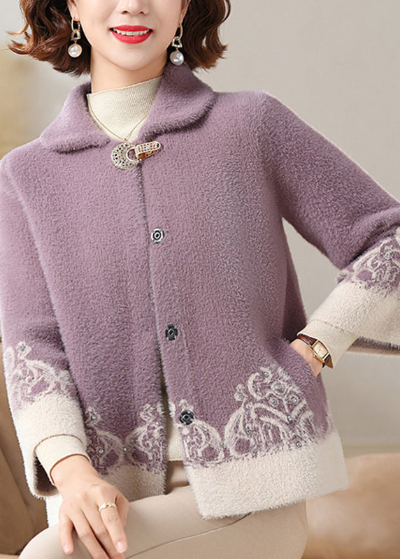 Purple Button Mink Velvet Cardigans Bracelet Sleeve