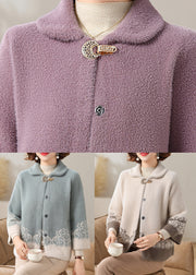 Purple Button Mink Velvet Cardigans Bracelet Sleeve