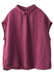 Purple Button Wear On Both Sides Linen Summer Shirts Peter Pan Collar