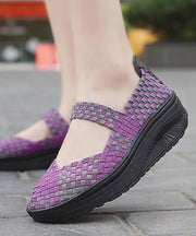Purple Casual Comfortable Knit Fabric Splicing Wedge Shoes soolinen shoes-20251