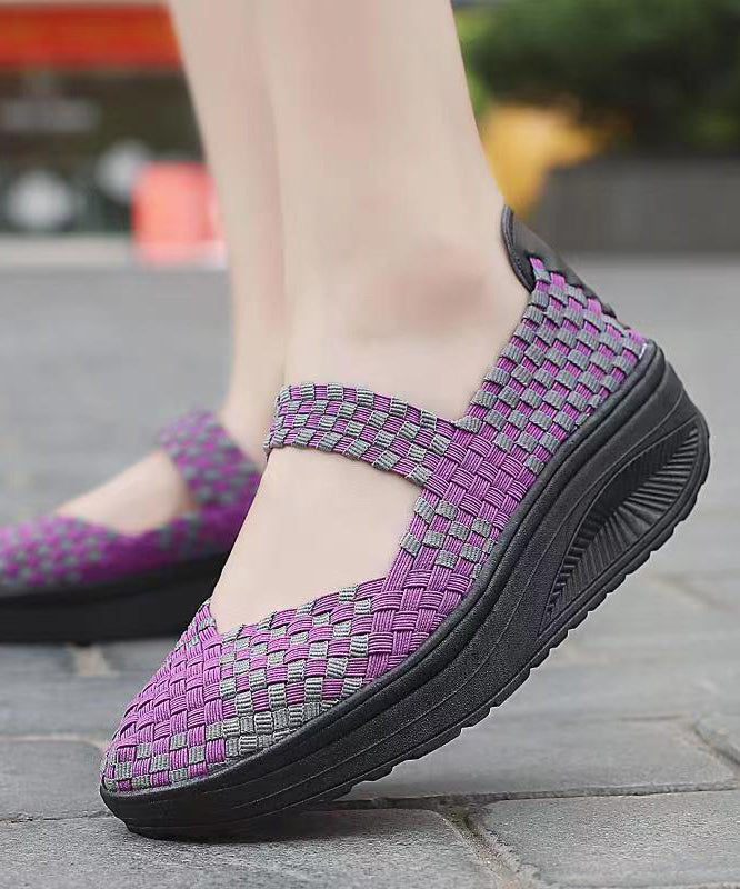 Purple Casual Comfortable Knit Fabric Splicing Wedge Shoes soolinen shoes-20251
