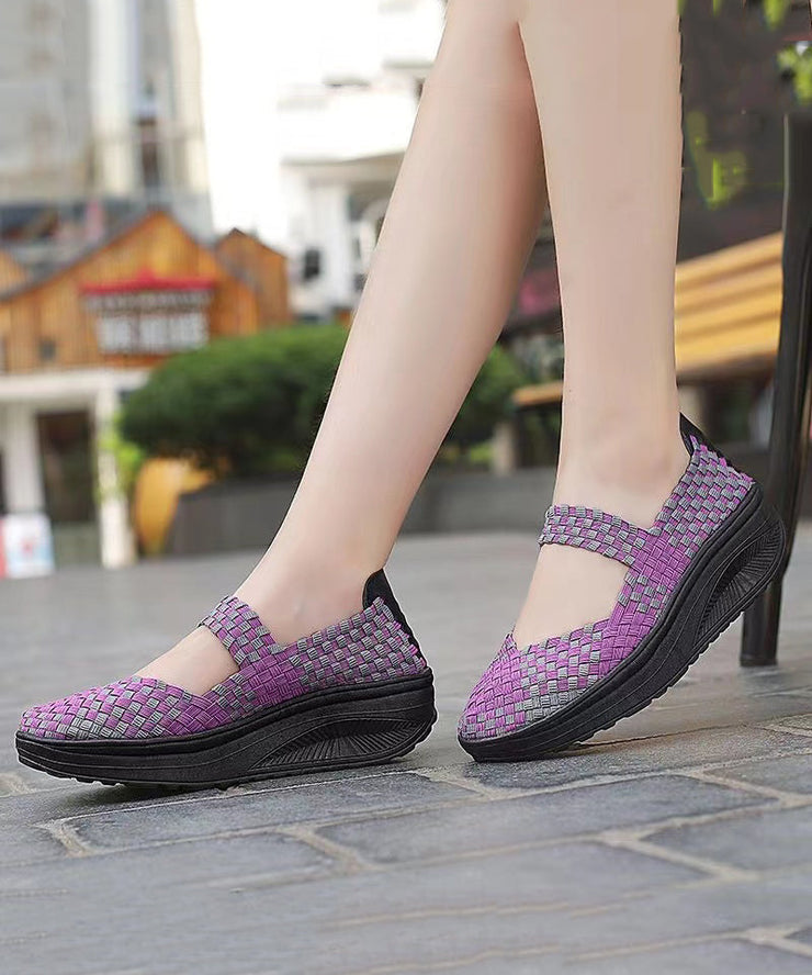 Purple Casual Comfortable Knit Fabric Splicing Wedge Shoes soolinen shoes-20251