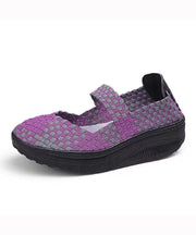 Purple Casual Comfortable Knit Fabric Splicing Wedge Shoes soolinen shoes-20251