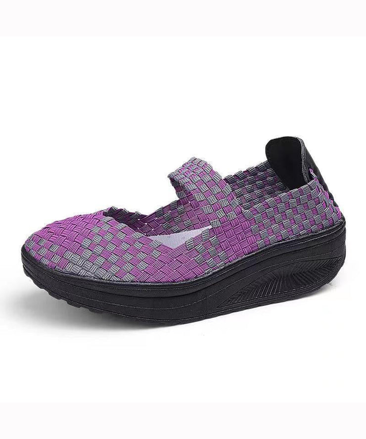 Purple Casual Comfortable Knit Fabric Splicing Wedge Shoes soolinen shoes-20251