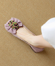 Purple Chunky Suede Elegant Bow Zircon Splicing Penny Loafers