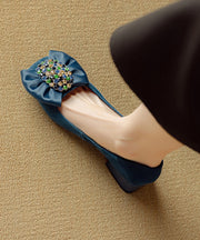 Purple Chunky Suede Elegant Bow Zircon Splicing Penny Loafers