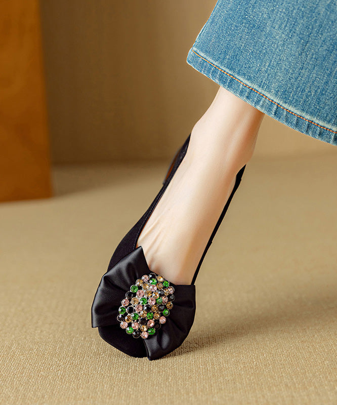 Purple Chunky Suede Elegant Bow Zircon Splicing Penny Loafers