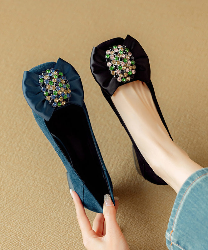 Purple Chunky Suede Elegant Bow Zircon Splicing Penny Loafers