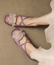 Purple Cowhide Leather Splicing Floral Slide Sandals