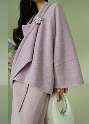 Purple Cozy Woolen Winter Coats V Neck