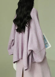 Purple Cozy Woolen Winter Coats V Neck