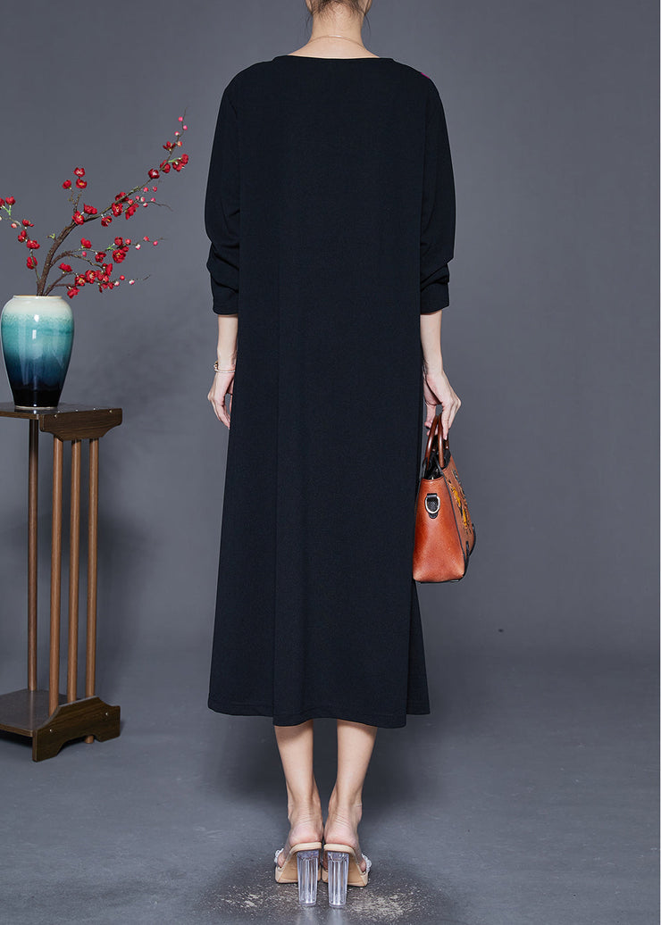 Purple Floral Cotton Dresses Oversized Patchwork Pocket Fall