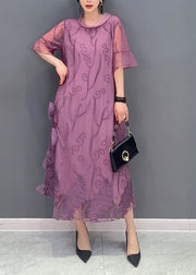 Purple Floral Tulle Long Dress Print Summer