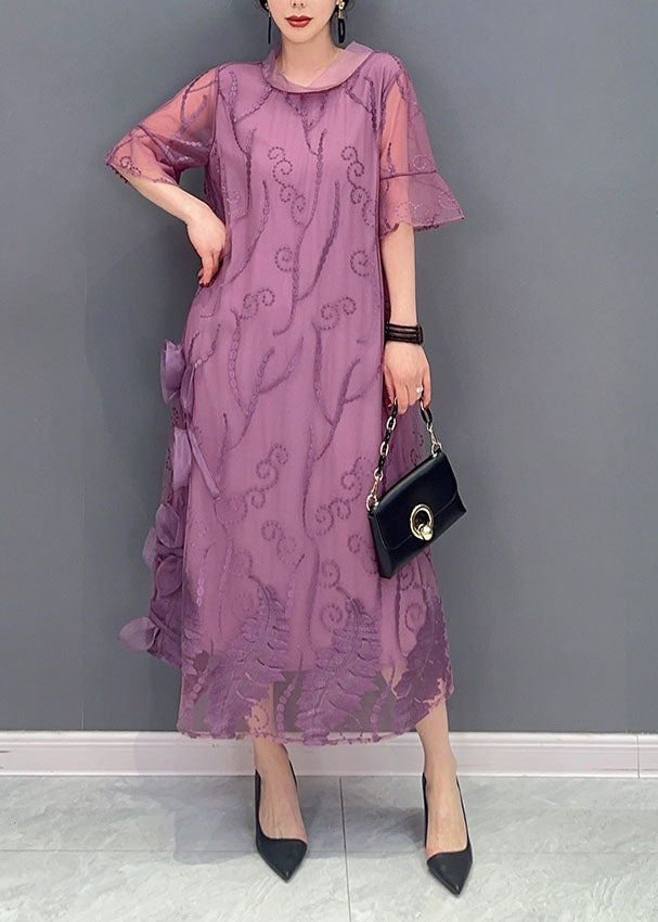 Purple Floral Tulle Long Dress Print Summer