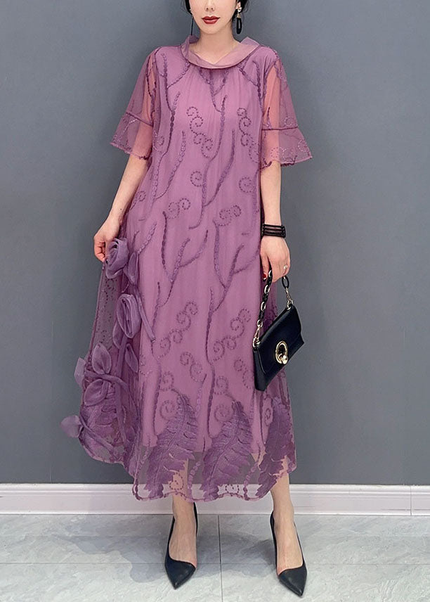 Purple Floral Tulle Long Dress Print Summer
