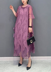 Purple Floral Tulle Long Dress Print Summer