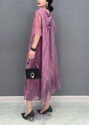 Purple Floral Tulle Long Dress Print Summer