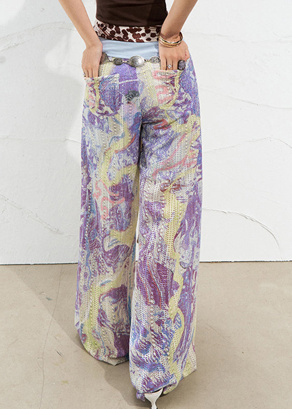 Purple High Waist Hollow Out Straight Pants