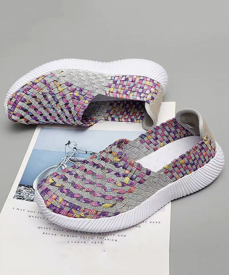Purple Knit Fabric Flat Shoes Handmade Splicing Plus Size soolinen shoes-20251