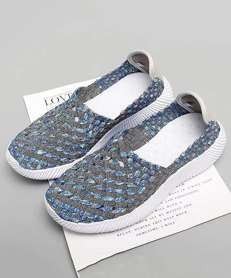 Purple Knit Fabric Flat Shoes Handmade Splicing Plus Size soolinen shoes-20251