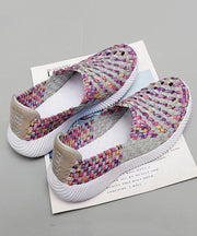 Purple Knit Fabric Flat Shoes Handmade Splicing Plus Size soolinen shoes-20251