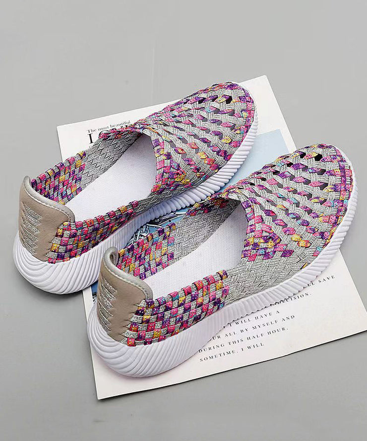Purple Knit Fabric Flat Shoes Handmade Splicing Plus Size soolinen shoes-20251