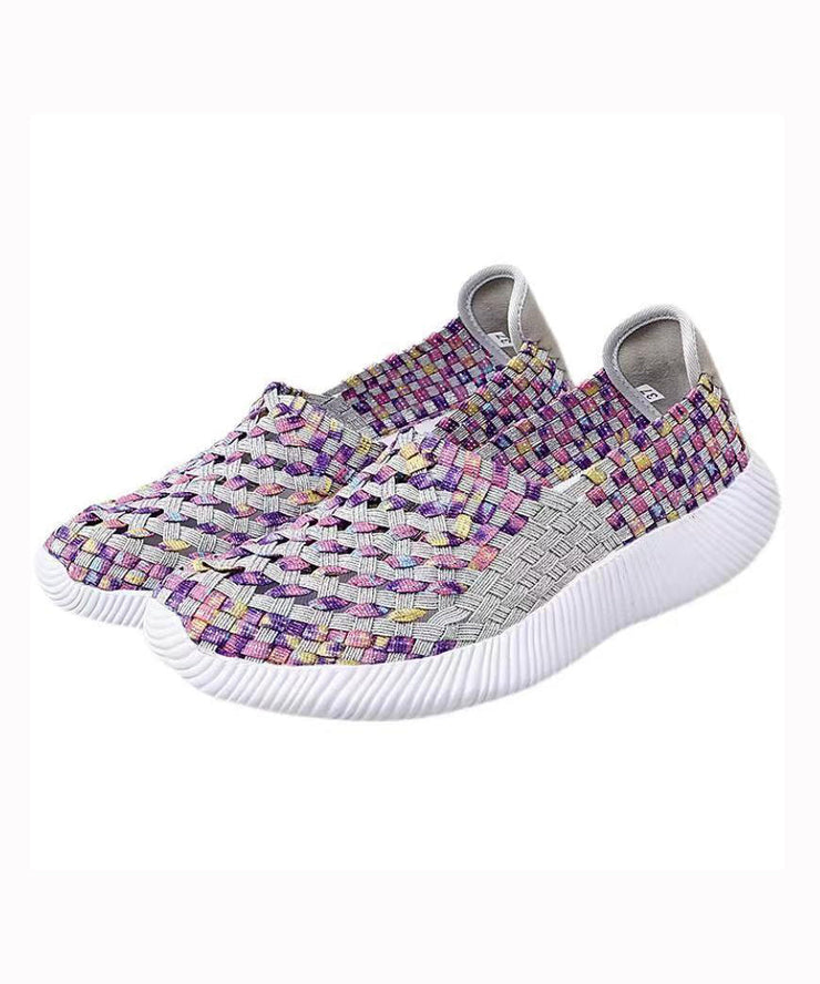 Purple Knit Fabric Flat Shoes Handmade Splicing Plus Size soolinen shoes-20251