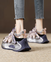 Purple Lace Up Zircon Splicing Platform Flat Shoes For Women