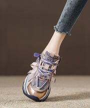 Purple Lace Up Zircon Splicing Platform Flat Shoes For Women