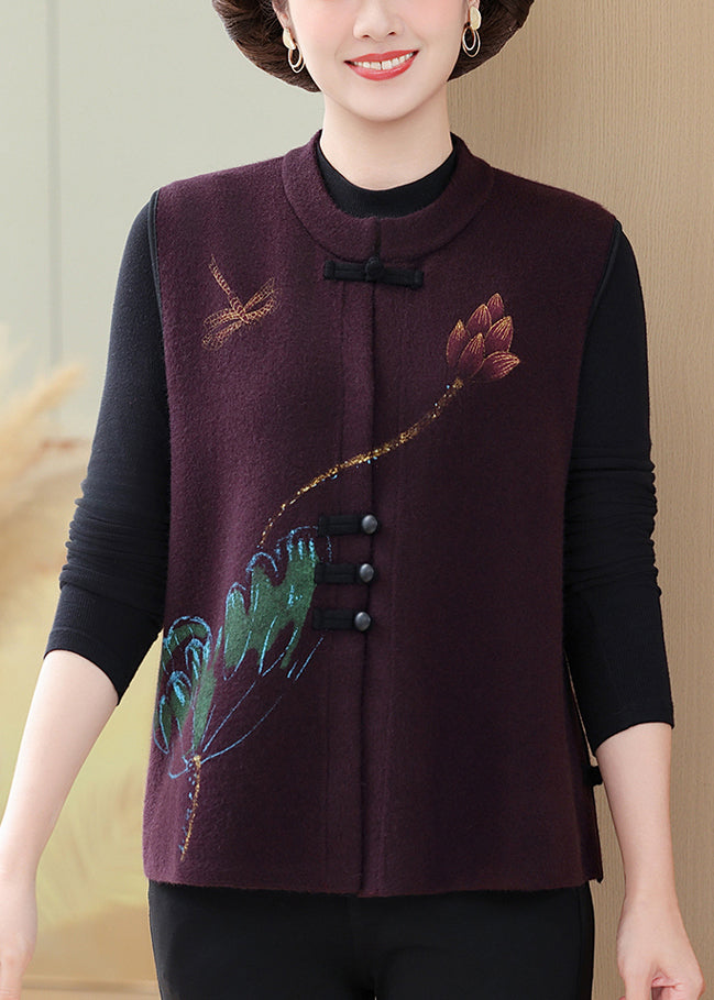 Purple O-Neck Patchwork Button Knit Waistcoat Fall