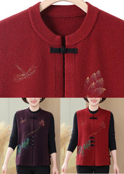 Purple O-Neck Patchwork Button Knit Waistcoat Fall