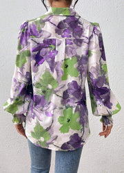 Purple Print Cotton Spring Blouse Peter Pan Collar