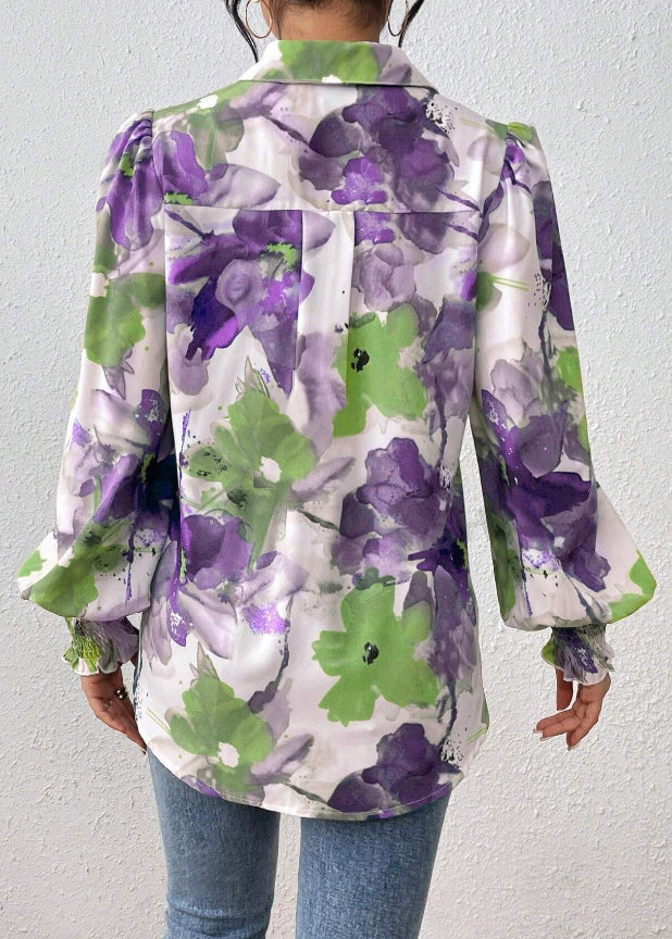 Purple Print Cotton Spring Blouse Peter Pan Collar