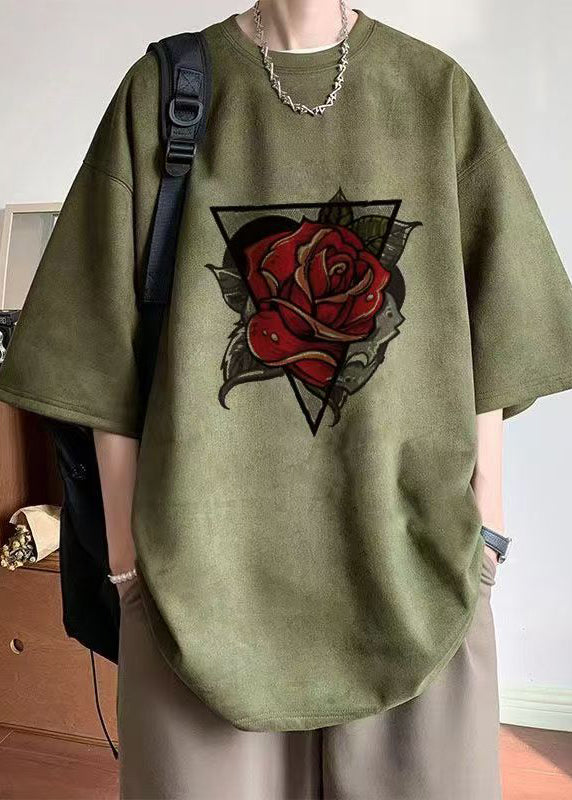 Purple Print Faux Suede Mens T Shirts O Neck Half Sleeve