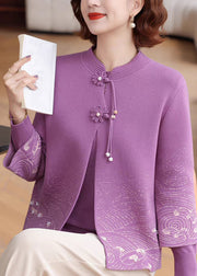 Purple Print Tassel Warm Fleece Cotton Knit Coat Fall